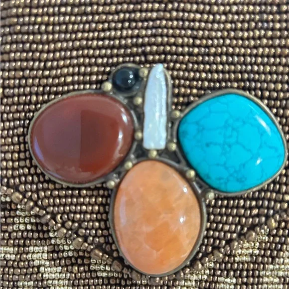 NWT Mary Frances Gold and Brown Handcrafted Gemstone Beaded Handbag - Picture 14 of 15